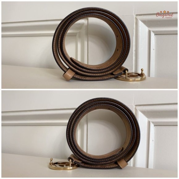 Authentic Gucci Beige Calfskin Leather Gold Interlocking G Buckle Belt 95/38 - Picture 9 of 13